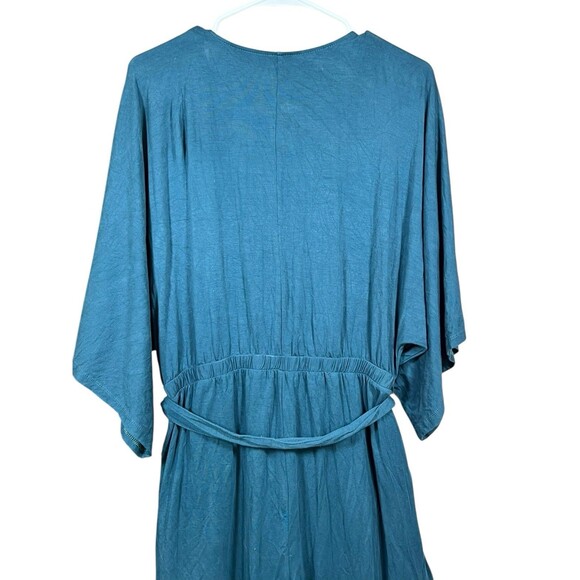 GARNET HILL Womens Sz M Teal Stretch Tencel Kimono Sleeve Knit Jumpsuit Belted - Picture 10 of 14